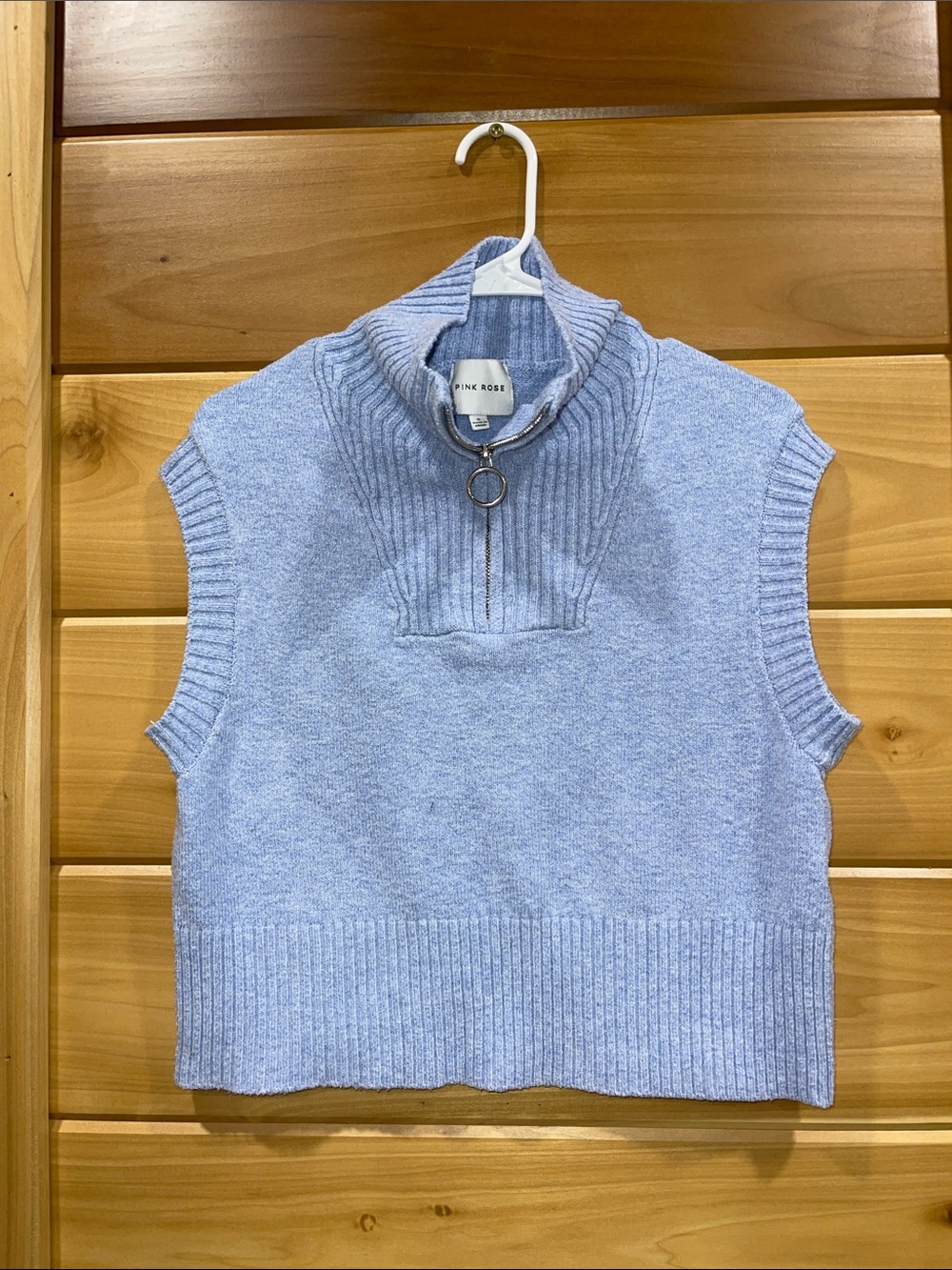 Pink Rose Light Blue Ribbed Half-Zip Sweater Vest